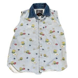 Quizz Kids Frog and Flower Striped Button Down Size L